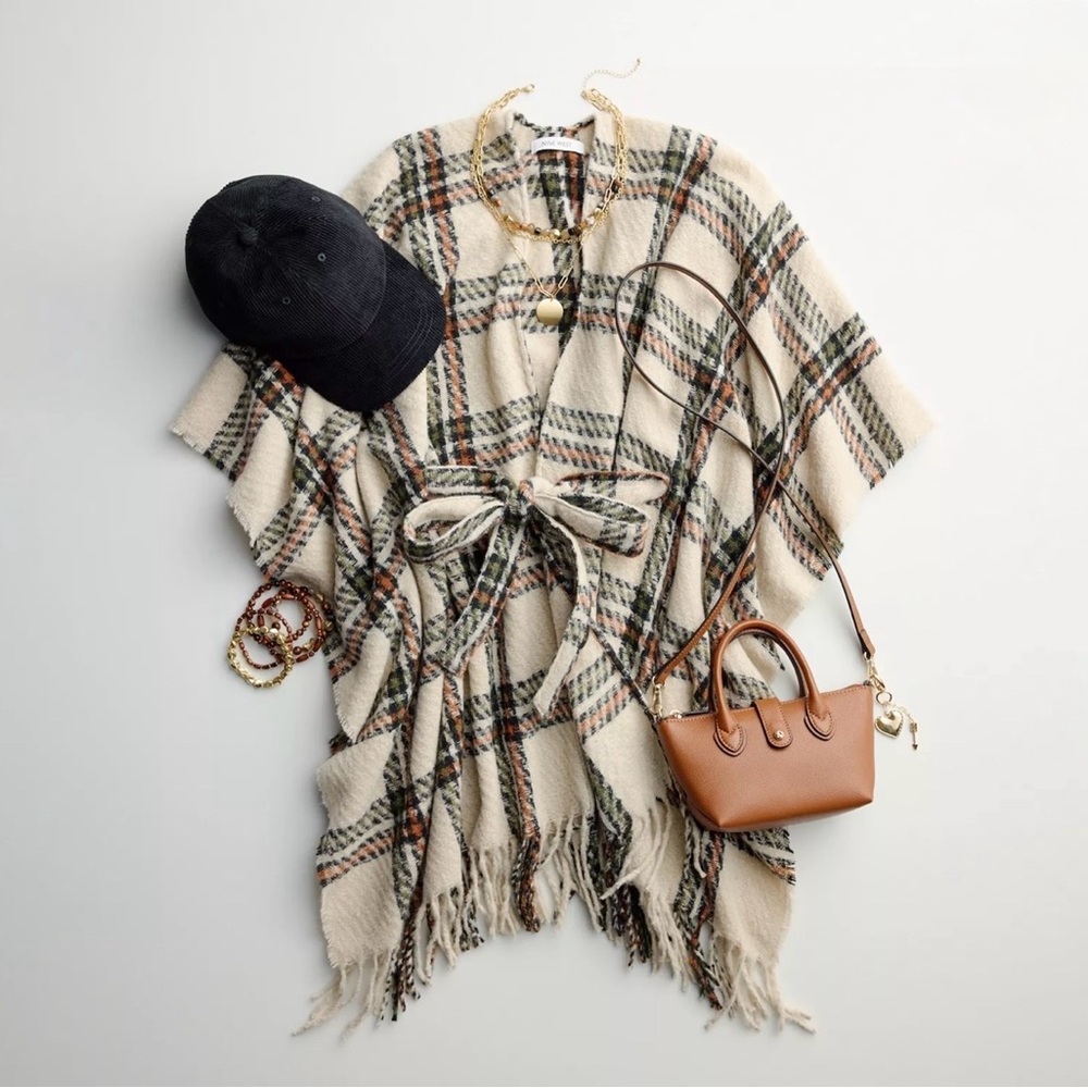 Nine West Twill Plaid Fringe with Belt
